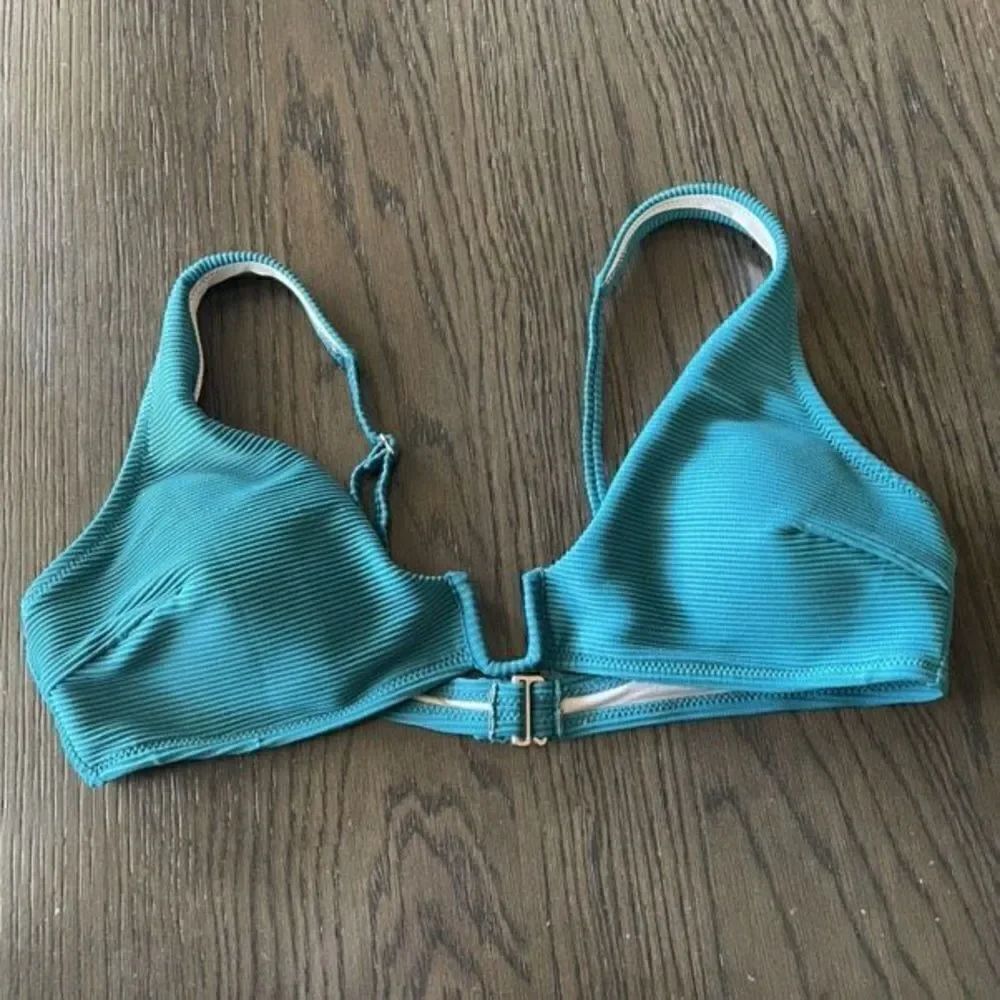Shade & Shore dark teal green ribbed bikini top, L NWT